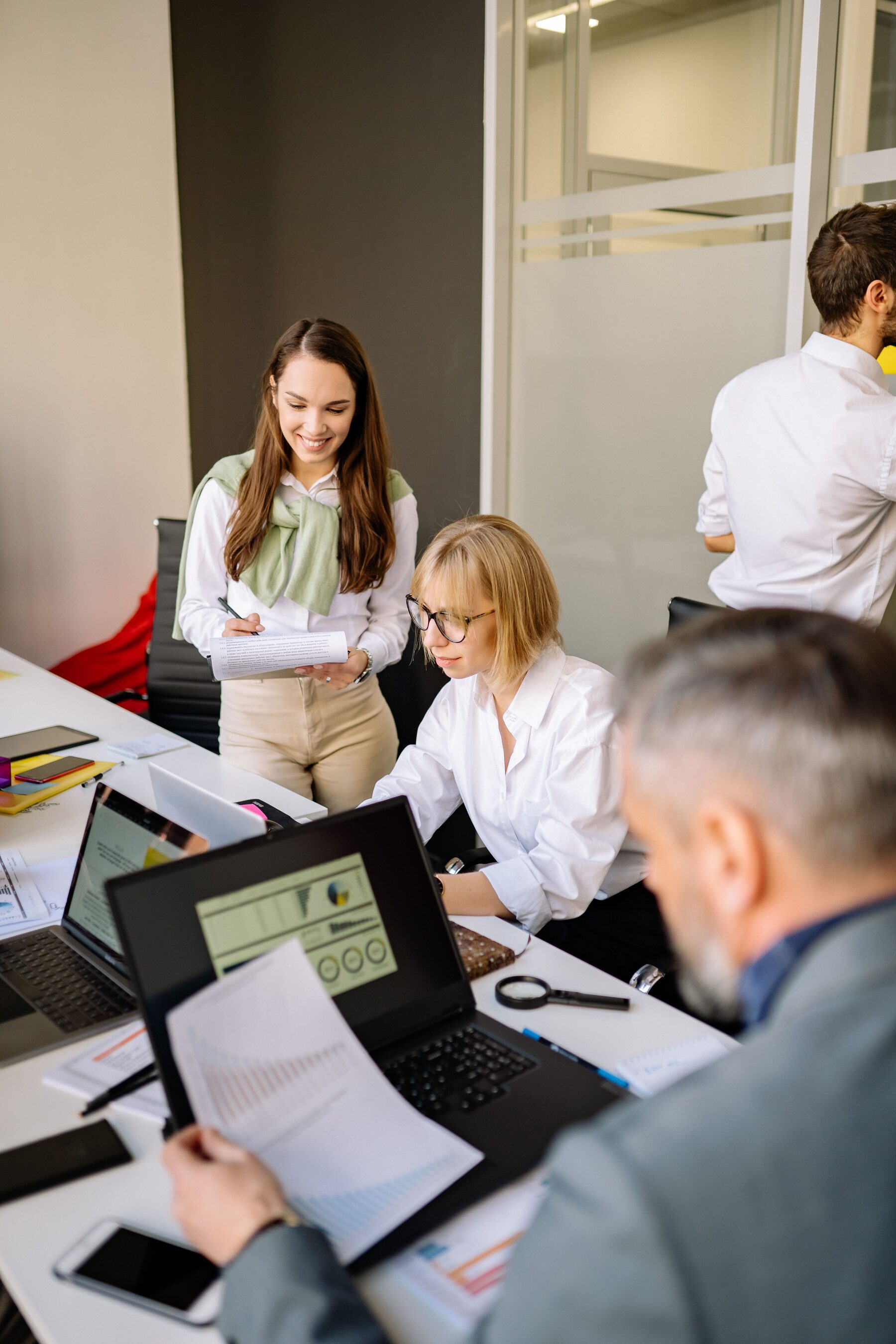 A team collaborating around a table in an office